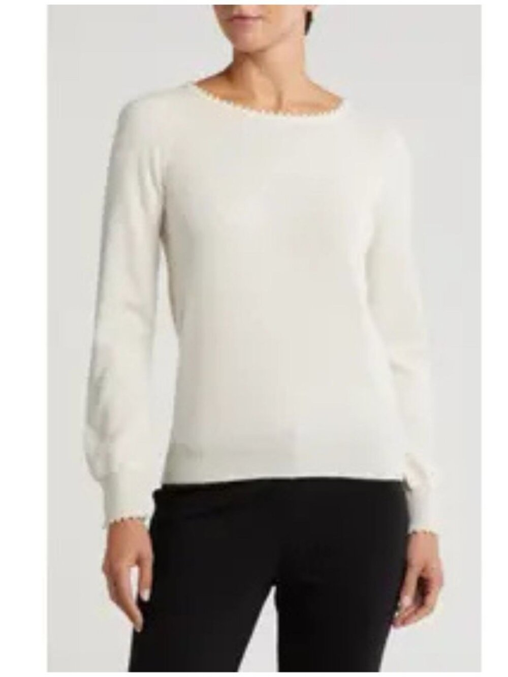 Sofia Cashmere - Imitation Pearl Cashmere Crewneck Sweater
